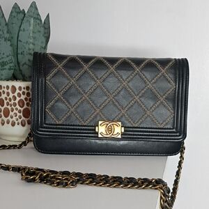 CHANEL Boy Bag Black Quilted Leather Crossbody with Gold CC Lock
